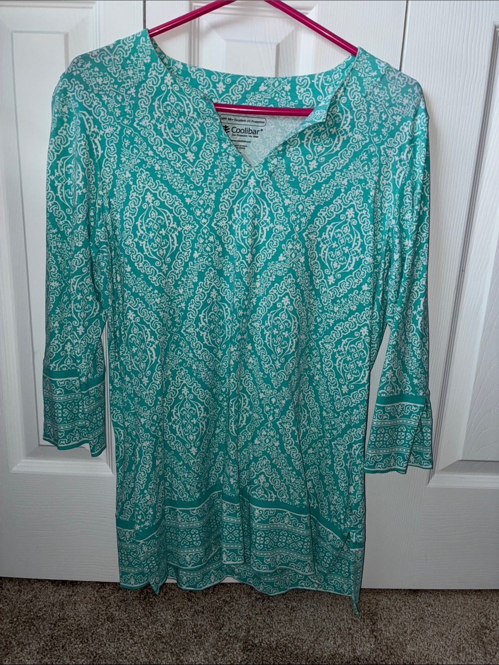 Coolibar Aqua White Paisley Tunic Top